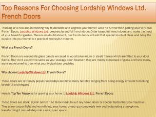 Top Reasons For Choosing Lordship Windows Ltd. French Doors