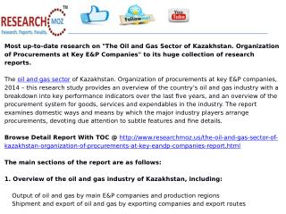 The Oil and Gas Sector of Kazakhstan. Organization of Procurements at Key E&P Companies
