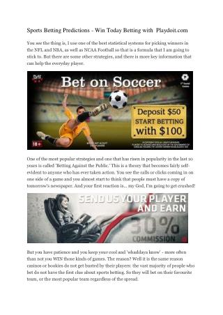 Sports Betting Predictions - Win Today Betting with Playdoit.com
