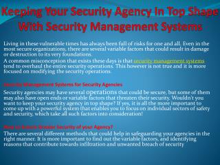 Keeping Your Security Agency In Top Shape With Security Management Systems