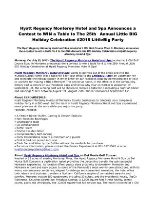 Hyatt Regency Monterey Hotel and Spa Announces a Contest