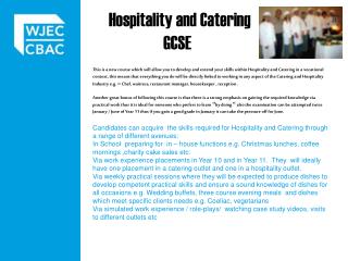 Hospitality and Catering GCSE