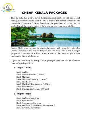 CHEAP KERALA PACKAGES
