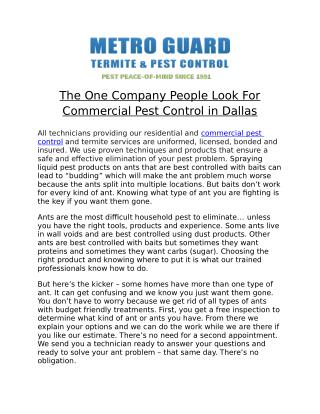 The One Company People Look For Commercial Pest Control in Dallas