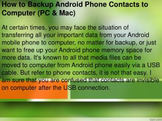 How to Backup Android Phone Contacts to Computer (PC & Mac)?