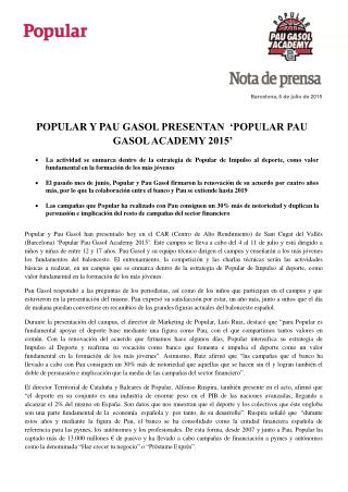 Popular y Pau Gasol presentan Popular Pau Gasol Academy 2015
