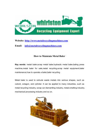 How to Maintain Metal Baler