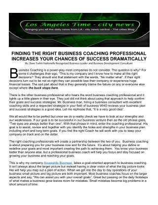 FINDING THE RIGHT BUSINESS COACHING PROFESSIONAL INCREASES YOUR CHANCES OF SUCCESS DRAMATICALLY