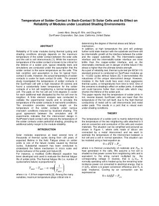 Temperature of Solder Contact in Back-Contact Si Solar Cells and Its Effect