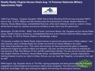 Reality Realty Virginia Heroes Hosts Aug. 15 Potomac Nationals Military Appreciation Night