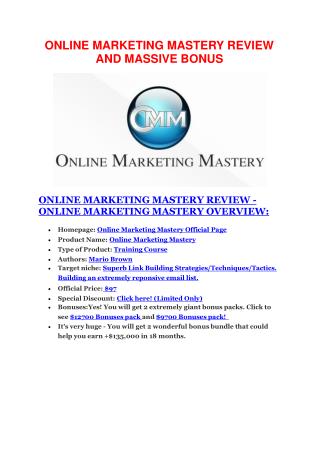 Online Marketing Mastery review and (FREE) $12,700 bonus-Online Marketing Mastery Discount