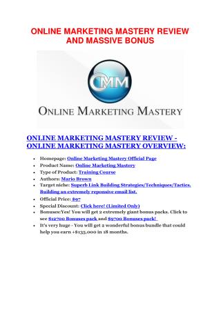 Online Marketing Mastery review and (FREE) $12,700 bonus-Online Marketing Mastery Discount