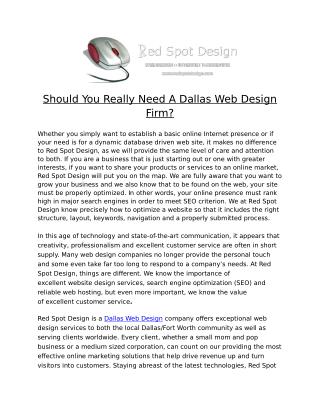 Should You Really Need A Dallas Web Design Firm?