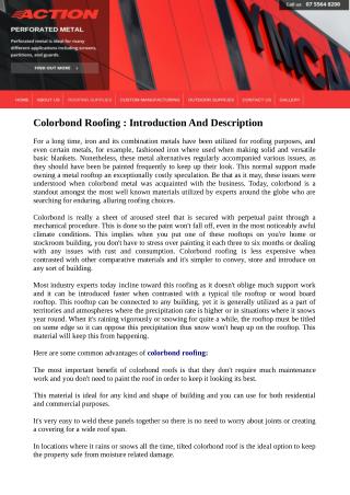 Colorbond Roofing : Introduction And Description