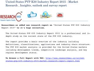 United States PVP K30 Industry 2015 Market Research Report