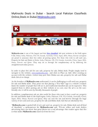 MyKnocks Deals in Dubai - Search Local Pakistan Classifieds Online,Deals in Dubai