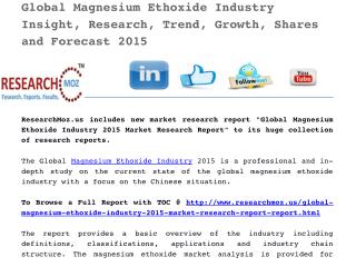 Global Magnesium Ethoxide Industry 2015 Market Research Report
