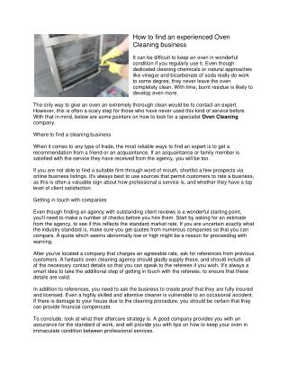 How to find an experienced Oven Cleaning business