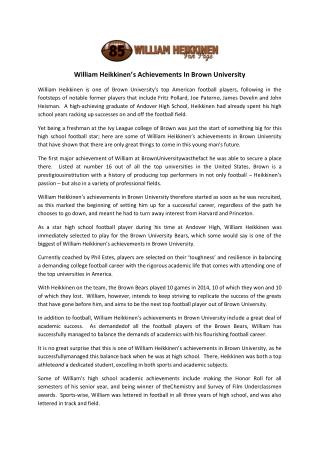 William Heikkinen’s Achievements In Brown University