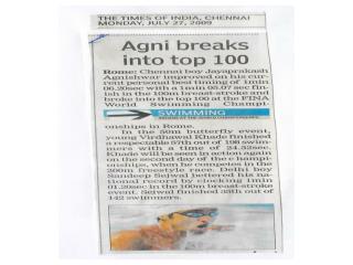 Agnishwar swimmer Breaks into Top 100