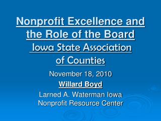 Nonprofit Excellence and the Role of the Board Iowa State Association of Counties