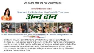 Shri Radhe Maa and her Charity Works