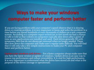 Ways to make your windows computer faster and perform better