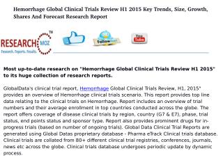 Hemorrhage Global Clinical Trials Review H1 2015 Key Trends, Size, Growth, Shares And Forecast Research Report