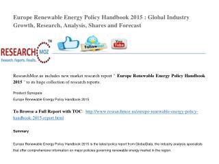 Europe Renewable Energy Policy Handbook 2015