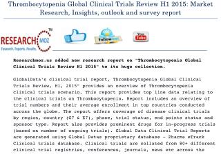 Thrombocytopenia Global Clinical Trials Review H1 2015: Market Research, Insights, outlook and survey report