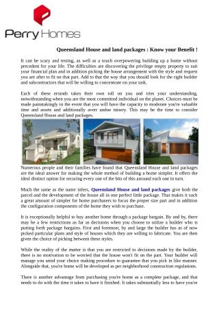 Queensland House and land packages : Know your Benefit !