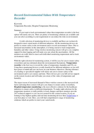 Record environmental values with temperature recorder