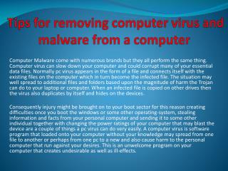 Tips for removing computer virus and malware from a computer