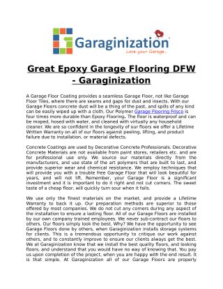 Great Epoxy Garage Flooring DFW - Garaginization