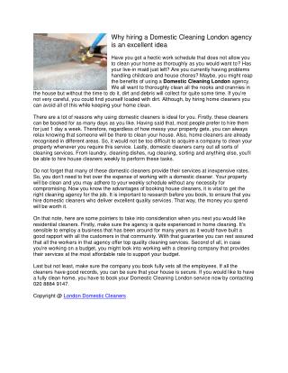 Why hiring a Domestic Cleaning London agency is an excellent idea