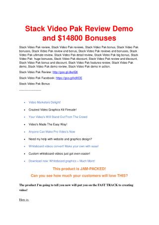 Stack Video Pak Review & Stack Video Pak $16,700 bonuses