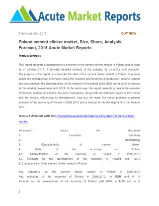 Poland cement clinker market, Size, Share, Analysis, Forecast, 2015 Acute Market Reports