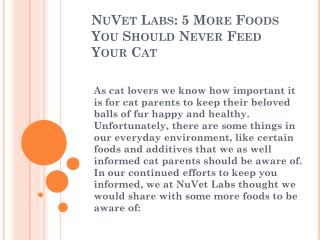 NuVet Labs: 5 More Foods You Should Never Feed Your Cat