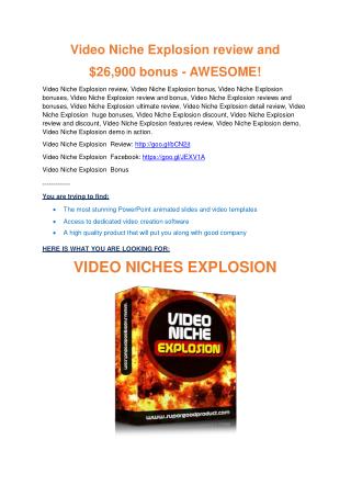 Video Niche Explosion review pro-$15900 bonuses (free)