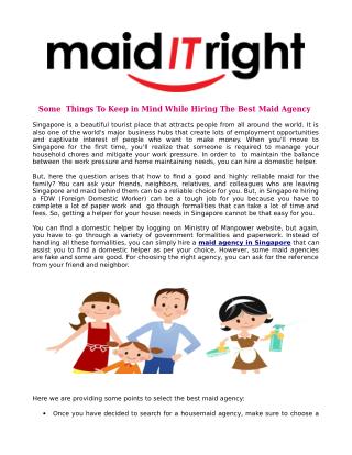 Some Things To Keep in Mind While Hiring The Best Maid Agency