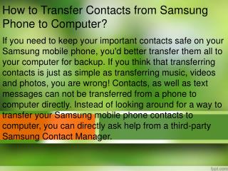 How to Transfer Contacts from Samsung Phone to Computer?