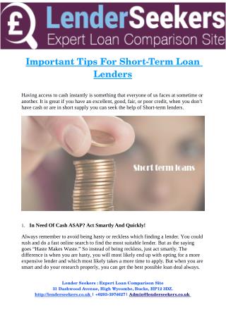 Important Tips For Short­Term Loan Lenders
