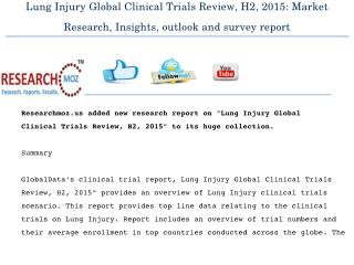 Lung Injury Global Clinical Trials Review, H2, 2015: Market Research, Insights, outlook and survey report
