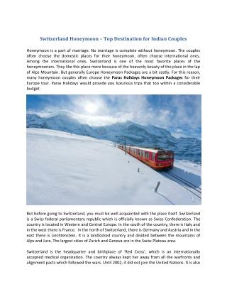Switzerland Honeymoon – Top Destination for Indian Couples