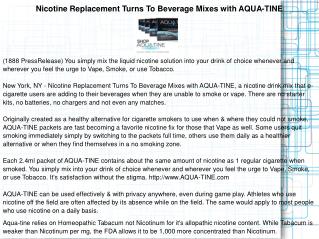 Nicotine Replacement Turns To Beverage Mixes with AQUA-TINE