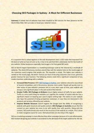 Choosing SEO Packages in Sydney - A Must for Different Businesses