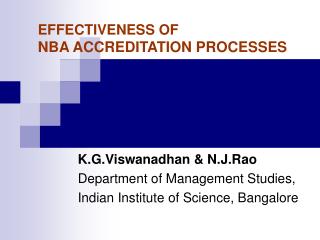 EFFECTIVENESS OF NBA ACCREDITATION PROCESSES