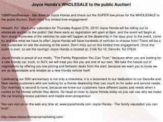 Joyce Honda's WHOLESALE to the public Auction!