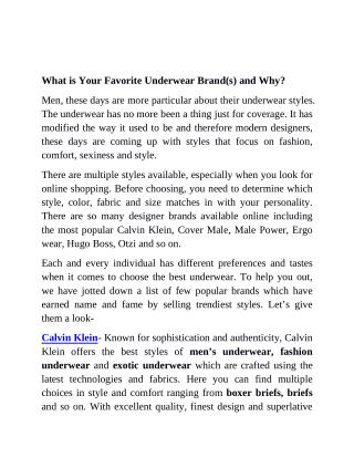 What is Your Favorite Underwear Brand(s) and Why?