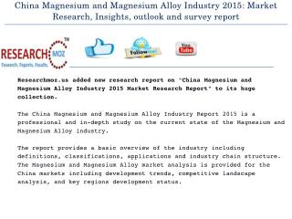 China Magnesium and Magnesium Alloy Industry 2015: Market Research, Insights, outlook and survey report